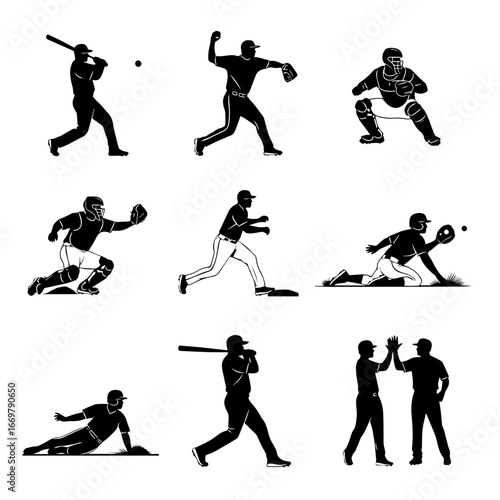 set of hockey players silhouettes