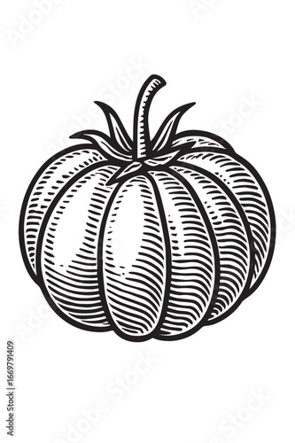 Heirloom Tomato Ink Illustration linocut woodcut engraving black and white vegetable illustration