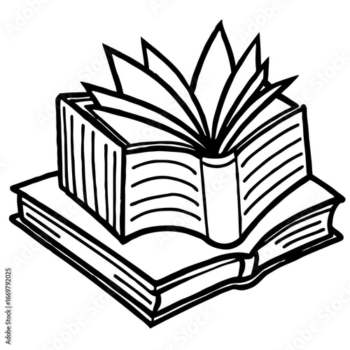 Vector illustration of an open book with pages on a white background, representing knowledge, education, and literature