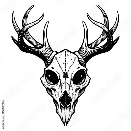A stylized wildlife vector illustration of a wild deer head with antlers