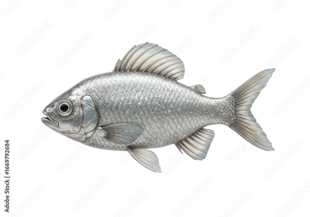 Fototapeta premium Isolated silver fish animal, side view swimming in water, scales, detailed artwork