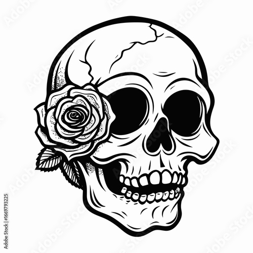 Creepy human skull and crossbones vector illustration, a spooky symbol of death and danger perfect for tattoos