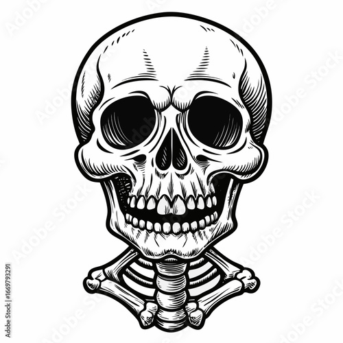 A scary pirate skull head with crossbones is a symbol of danger and death
