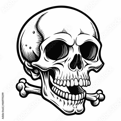 Vector art of a spooky cartoon skull and crossbones, a pirate symbol of death and danger, great for a Halloween tattoo or horror illustration