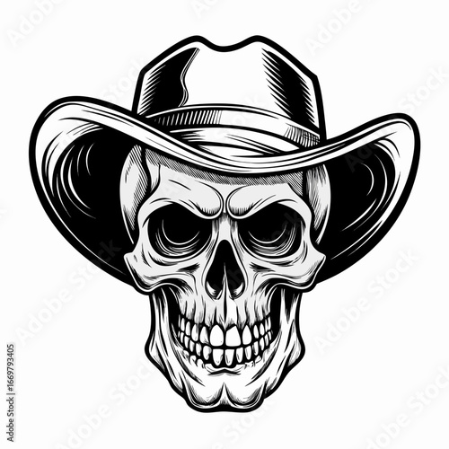 A gothic vector illustration of a scary pirate skull with a black background, a classic symbol of death and danger
