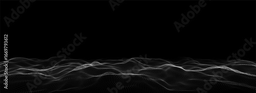 Digital technology black wave. Dark cyberspace with motion dots. Futuristic digital background artificial intelligence. Big data analytics.