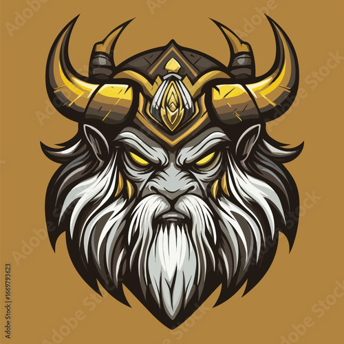 Golden Horned Mythical Beast Illustration | Ornate Fantasy Monster Vector Art