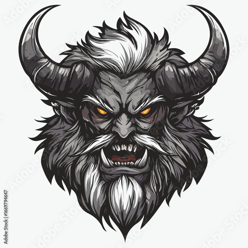  Fierce Horned Warrior Head Illustration | Dark Fantasy Beast Vector Art