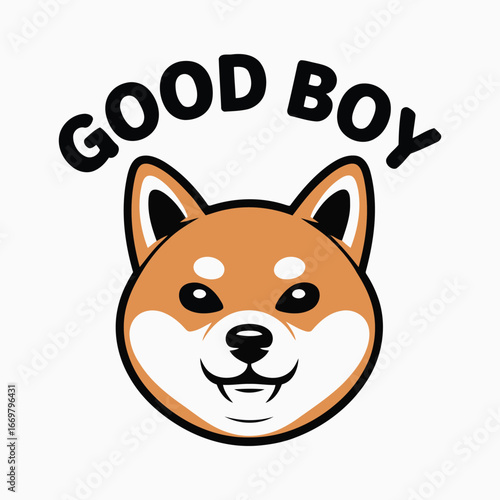 Cute shiba inu dog face with good boy text