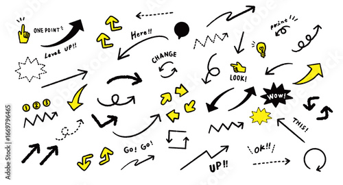 おしゃれなペン画の手書き矢印のベクターイラストセット