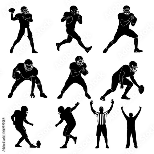 Dynamic Silhouettes Of American Football Players In Action For Team Sports Promotion