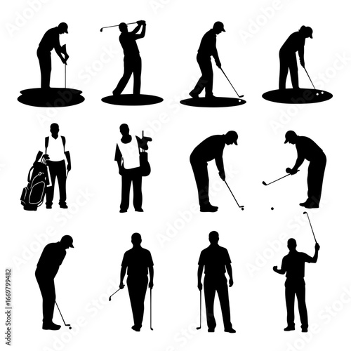 Golf players silhouettes, silhouettes of people