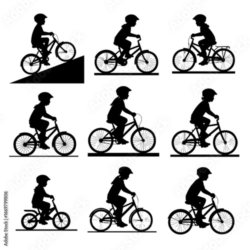 silhouette of a boy with a bicycle