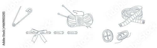 Sewing Hand Drawn Object and Tool Vector Set