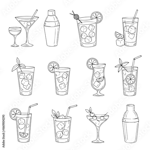 set of drinks and ice