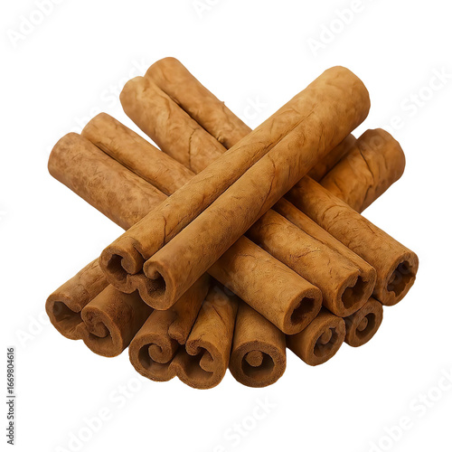 Pile of Brown Cinnamon Sticks Isolated on White Background

