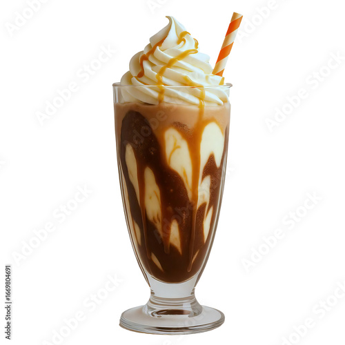 Chocolate Caramel Milkshake with Whipped Cream in Glass

