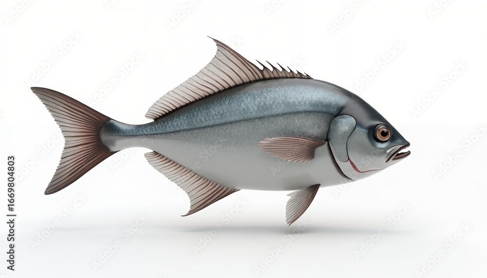 Fototapeta premium Silver Blue Fish With Fins And Tail aquatic marine