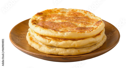Stack of Fresh Flatbreads on Wooden Plate

