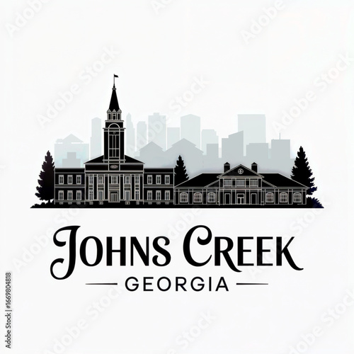 Johns Creek Georgia Skyline Silhouette — A Suburban Community in Metro Atlanta Vector Illustration