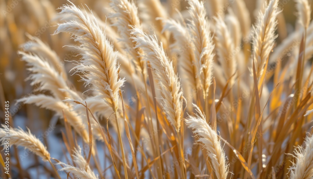 Fototapeta premium selloan cortaderia or pampas grass in a bohemian style setting, background: abstracted natural background of dry reeds, style: dry reeds, wintertime fluffy long grass stems