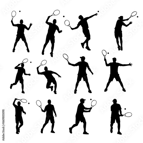 Tennis Player Silhouettes – Vector Icons of Racket Sport Movements