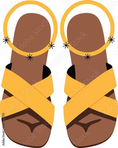 Stylish yellow women's gladiator sandals with decorative buckles summer footwear vector