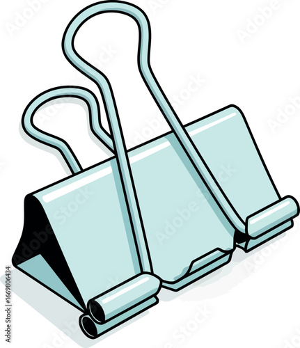 Pale blue binder clip holding paperwork isometric view office supply vector