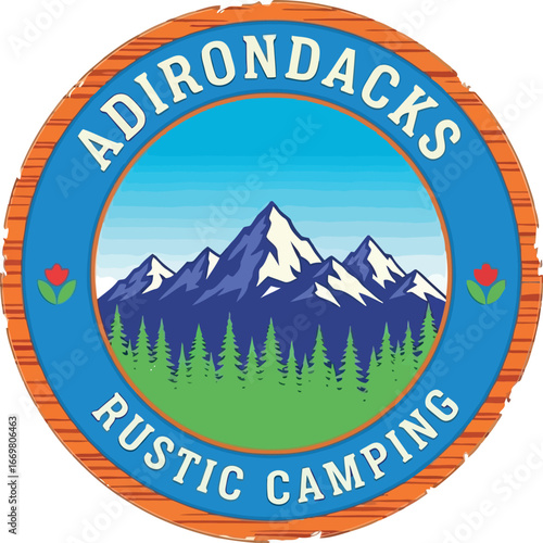 Adirondacks rustic camping patch mountain forest scenic outdoors adventure vector