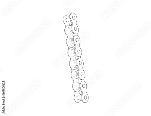 Precision Engineering Wireframe Chain Blueprint. Detailed Line Art of a Mechanical Drive System for Industrial Machinery and Graphic Design Assets. Monochrome Technical Sketch for Motion Transfer.