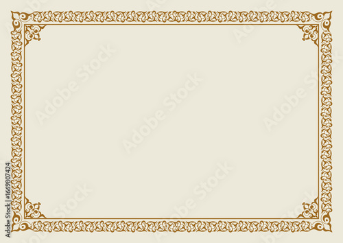 Elegant luxury certificate border frame template featuring Islamic geometric patterns, perfect for wedding invitations, greeting cards, and event announcements. Editable and print-ready design in vect