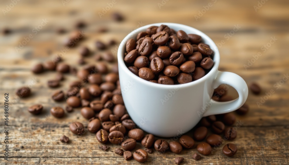 Fototapeta premium roasted beans in a coffee cup.