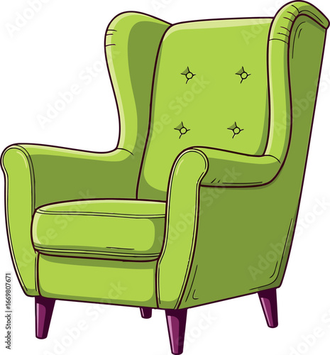 Vibrant green wingback armchair illustration cozy comfort modern home decor vector