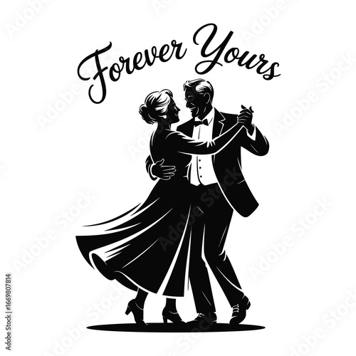 Elegant couple dancing forever yours romantic silhouette vintage ballroom dancing