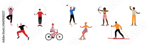 People in Sport Do Different Physical Activity Vector Set