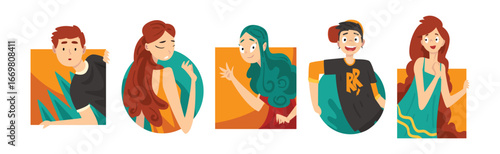 People Peeking and Looking Out of Shapes Vector Set