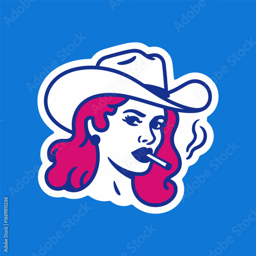Cowgirl Woman with Hat and Cigarette Illustration
