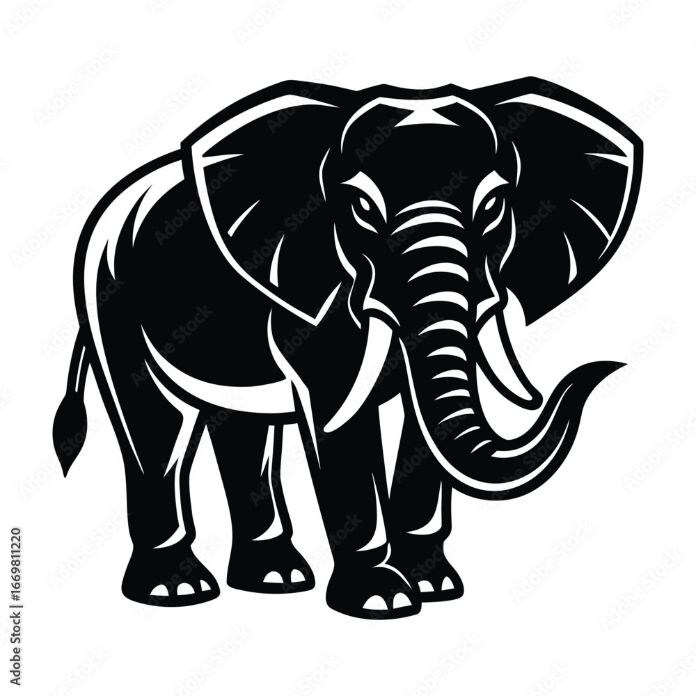 Fototapeta premium Majestic black and white stylized elephant illustration standing proudly