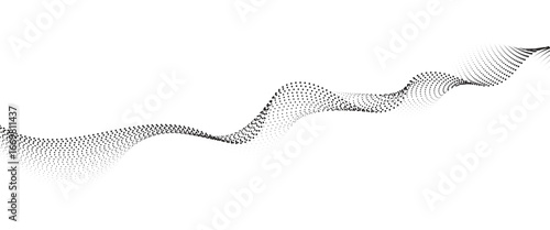 Flowing Dot Wave halftone gradient pattern on transparent background	