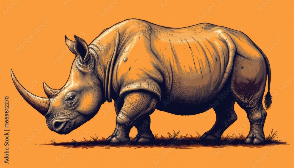Fototapeta premium rhinoceros background: orange copy space: above and below image.