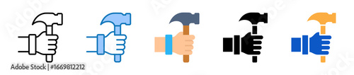 Hammer multiple style icons set design vector illustration. 
