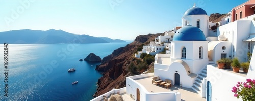 Sun-drenched Mykonos town, whitewashed houses , charming, beautiful, light