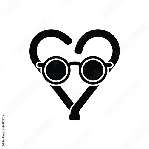 Heart shaped symbol with round glasses creating a whimsical retro design