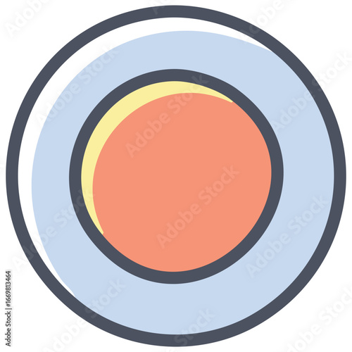 A vibrant and simple vector icon of a plate, representing a fun and casual dining experience.