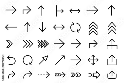 Collection of directional arrows in various styles for use in design and navigation purposes