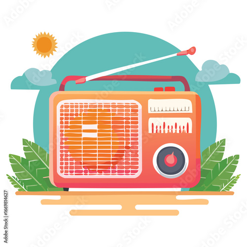 A simple line art illustration of a radio, capturing the essence of a broadcast device in a clean, accessible manner.