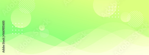 Vibrant green and yellow abstract background with dynamic wavy lines and geometric circular elements, perfect for modern digital design, web banners, and presentation backdrops