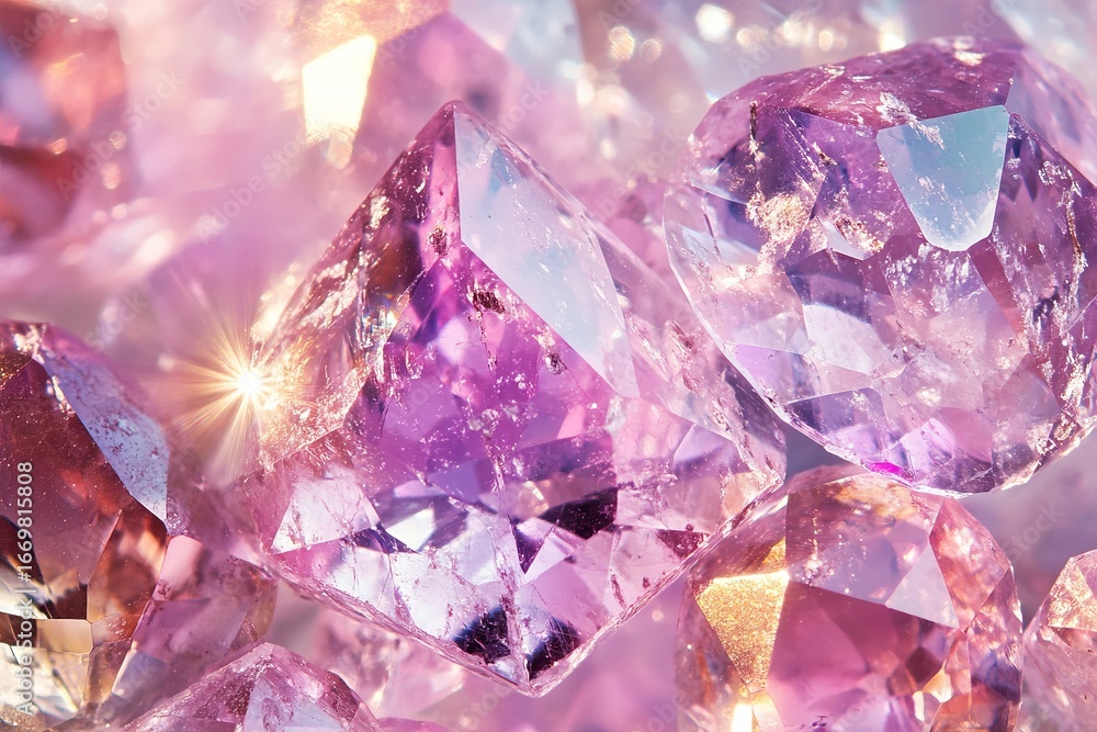 Fototapeta premium Sparkling pink amethyst crystals closeup