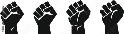 Raised fist silhouettes, protest symbol, unity and resistance, black power icon, social movement graphic, solidarity gesture, activism design, political art