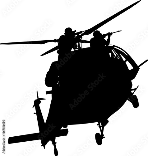 "Military Helicopter Silhouette with Armed Soldier"

"Combat Chopper Vector with Soldier Illustration"

"War Helicopter and Soldier Silhouette Design